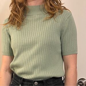 Vintage Mint Ribbed Short Sleeve Sweater